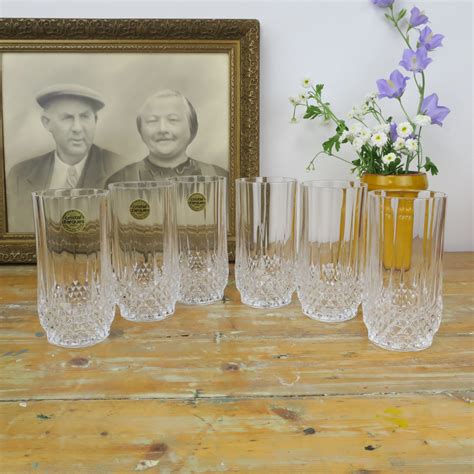 Vintage Crystal Drinking Glass High Cristal D Arques France Set Of Six Glasses With Diamond