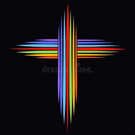Rainbow Christian Cross And Infinity Symbol On Black Background Stock