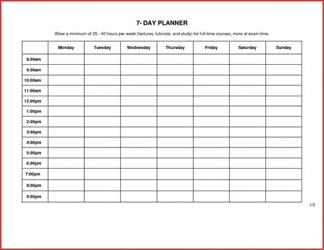 7 Day Week Schedule Printable Calendar Template 2023 Vrogue