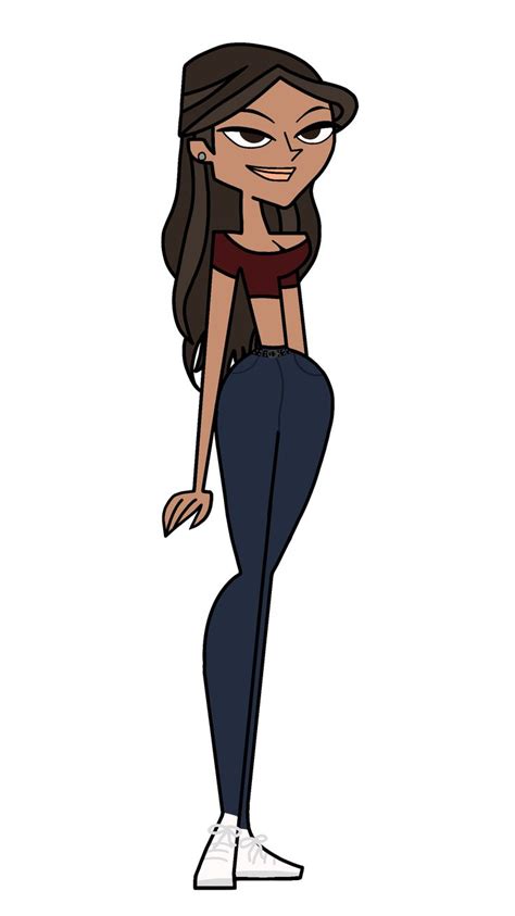 an animated girl with long dark hair wearing blue jeans and white sneakers standing on one leg