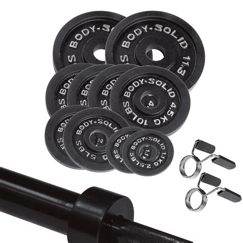 Body Solid 150 Lb Olympic Weight Plate Set With 7 Olympic Black Bar