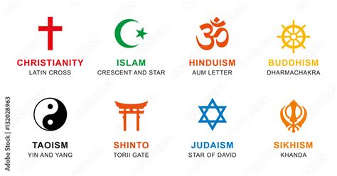 World Religion Symbols Colored Signs Of Major Religious Groups And