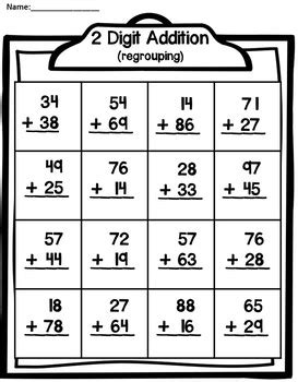 The following worksheets involve learning to add double digit numbers in columns where regrouping is necessary. 2 Digit Addition with Regrouping by Teaching Second Grade | TpT
