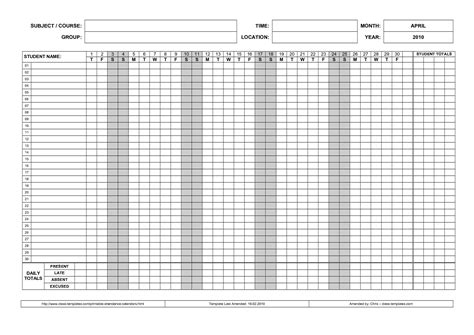 Attendance Calendar Template Hunecompany Catch Attendance Chart