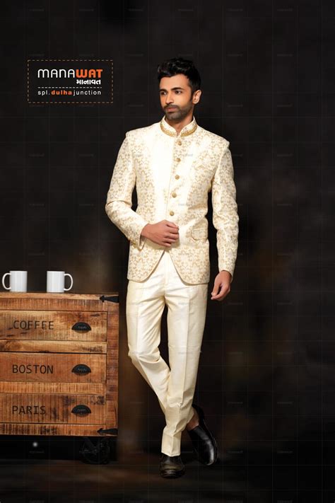 Indian weddings are known for their customs, festivities and most importantly fashion. Designer Mens Jodhpuri suits by Manawat | Mens wedding ...