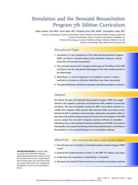 Pdf Simulation And The Neonatal Resuscitation Program 7th Edition