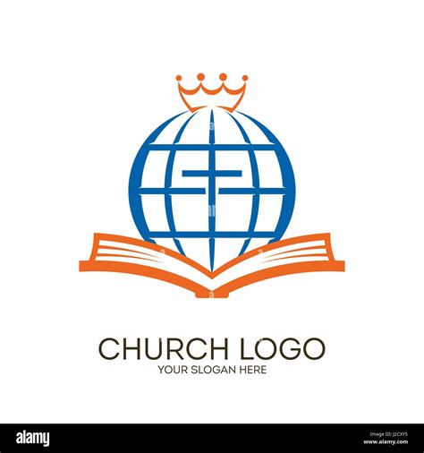 Logotipo De La Iglesia Símbolos Cristianos Biblia Cruz Globo Y
