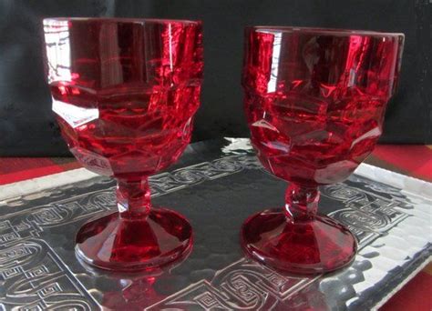 2 Pc Viking Georgian Water Goblet Ruby Red Glass Set Vintage Etsy