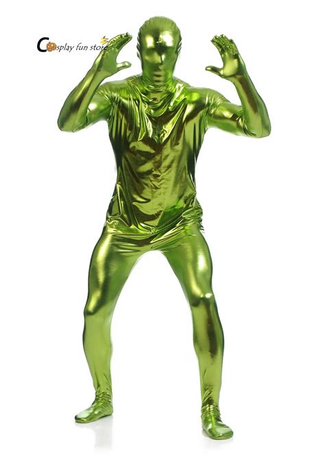 2018 Bodysuit Metallic Shiny Lycra Shiny Grass Green Mens Unitard