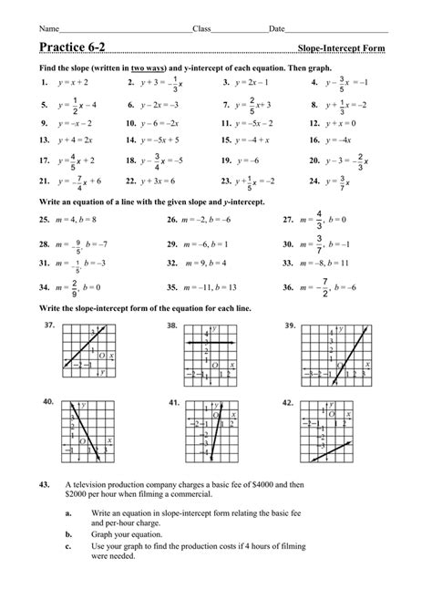Writing Slope Intercept Form From A Graph Worksheet