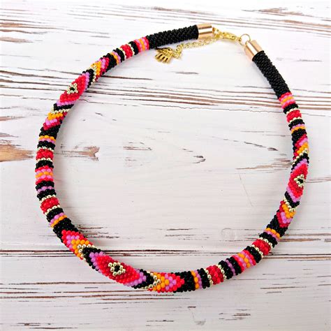 Black Seed Bead Choker Necklace Native American Inspired Beaded