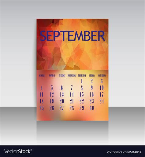 Polygonal 2016 Calendar Design For September Vector Image