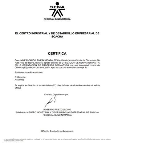 Certificado Sena Sofia Plus Los Certificados