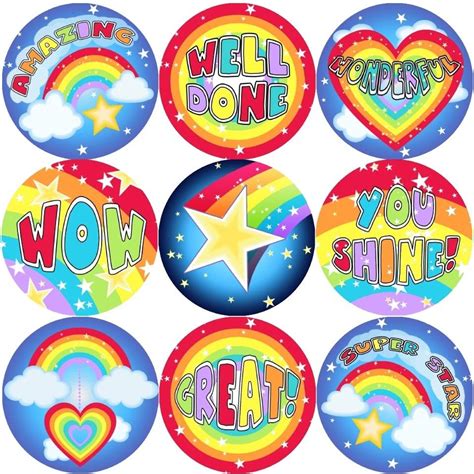 144 Rainbows And Stars Themed Teacher Reward Stickers Large Sticker