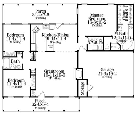 America's best house plans offers a range of floor plans exceptionally designed in order to offer comfort, versatility and style. Country Style House Plan - 3 Beds 2 Baths 1492 Sq/Ft Plan #406-132 | House plans one story, New ...