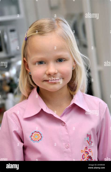 Young 7 Years Old Blonde Girl Portrait Stock Photo Alamy