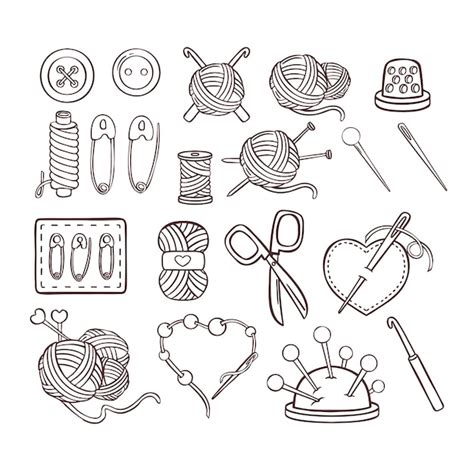 Premium Vector Knitting Sewing Symbols Set Needlework Vector Made By