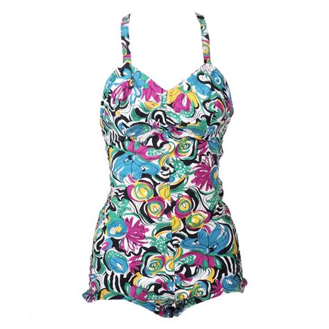 Vintage 40s Cotton Abstract Print Swimsuit The Way We Wore