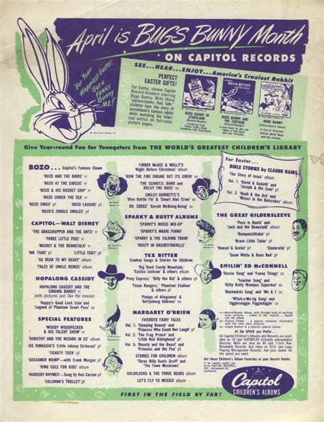 April Is Bugs Bunny Month At Capitol Records Ad 1950 Hoppy Woody Bozo