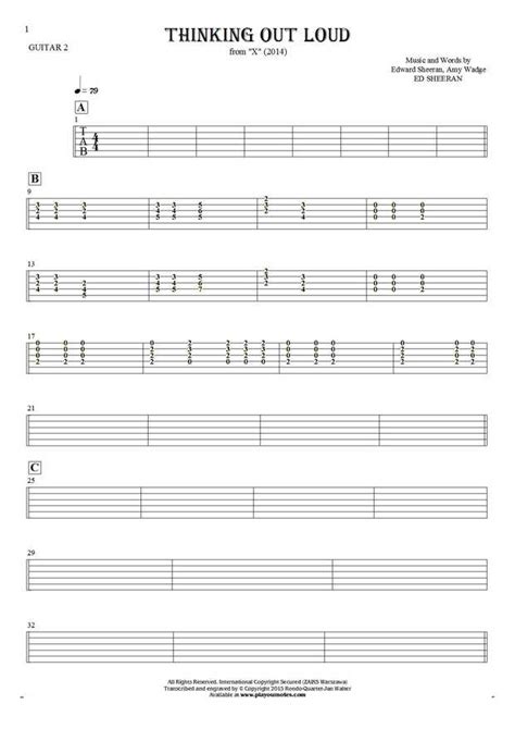 Thinking Out Loud - Tablature for guitar - guitar 2 part | PlayYourNotes