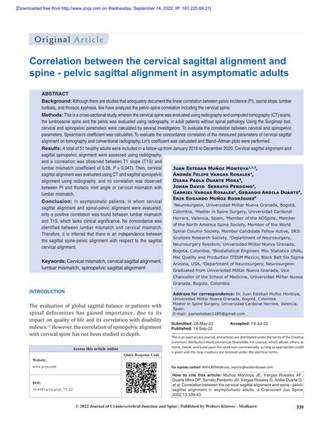 Pdf Correlation Between The Cervical Sagittal Alignment And Spine