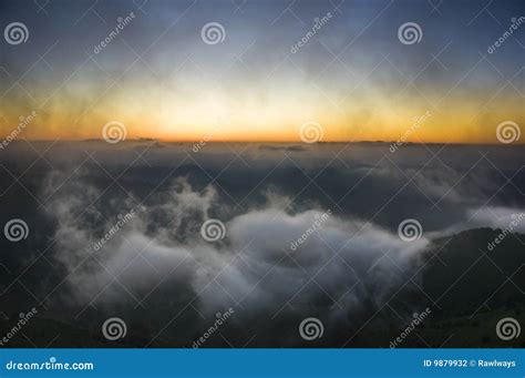 Sunset In The Mist Stock Photo Image Of Field Farmland 9879932