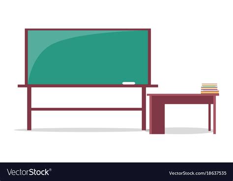 Blackboard With Piece Chalk And Teachers Table Vector Image