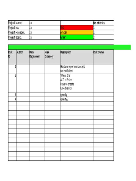 Risk Register Template Form Fill Online Printable Fillable Blank