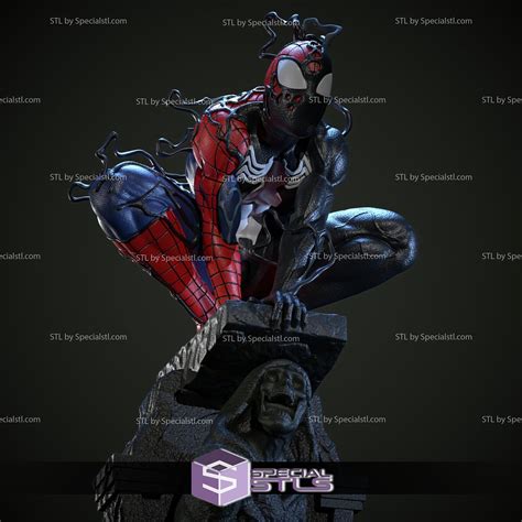Symbiote Spiderman 3d Model Sitting On Base Specialstl