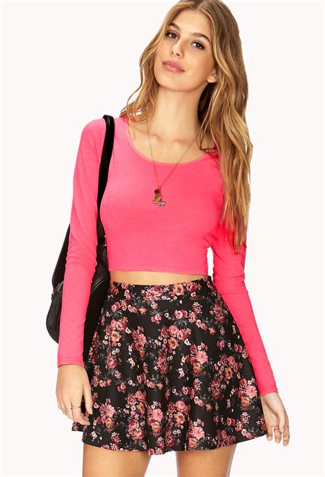 Lyst Forever 21 Long Sleeve Crop Top In Pink