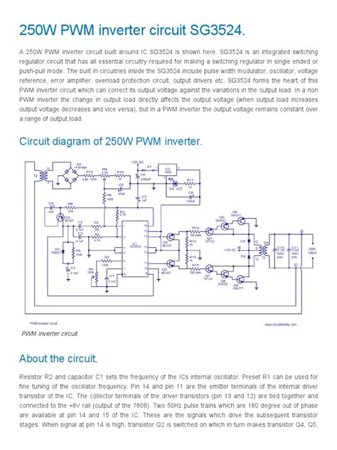 Pwm Inverter Circuit Based On Sg3524 12v Input 220v Output 250w
