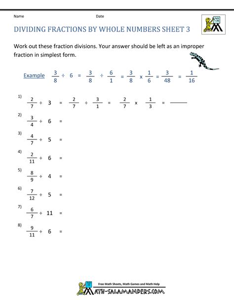 Dividing Whole Numbers By Fractions Using Models Worksheet