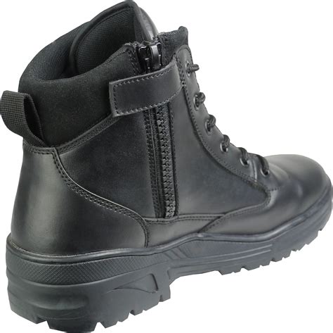 Savage Island Black Full Leather Combat Boots Mid Height Side Zip