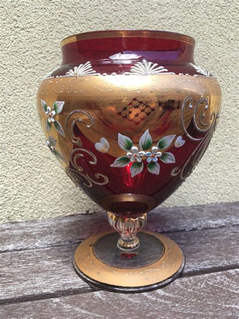 Moser Bohemian Enamel Gilded Art Cranberry Glass Mantelpiece Pedestal Vase Ebay Moser Glass