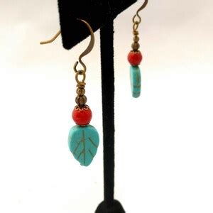 Turquoise Magnesite Red Coral Brass Bronze Antique Gold Etsy