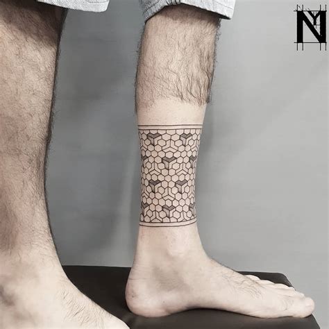 D Geometric Pattern Tattoo On The Leg Tattoogrid Net