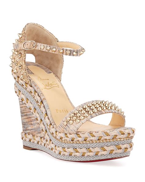 Christian Louboutin Madmonica 120mm Spiked Liege Cork Wedge Red Sole