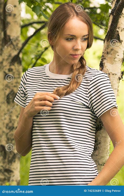 Young Slim Girl In A Birch Grove Stock Image Image Of Romance Background 74232689