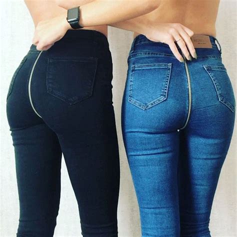 Jeans With Zipper In The Back Sexy Woman Skinny Trousers Women Hot
