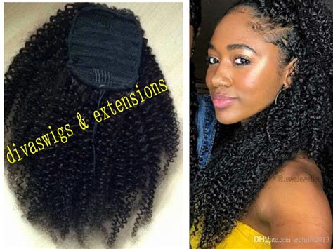 African American Clip In 3c Afro Puff Kinky Curly Drawstring Ponytails