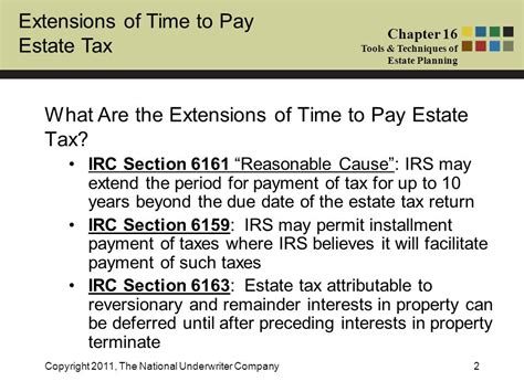 Extensions Of Time To Pay Estate Tax Chapter 16 Tools And Techniques Of