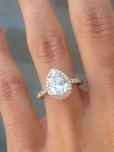 Yellow Gold Pear Diamond With Halo Engagement Ring