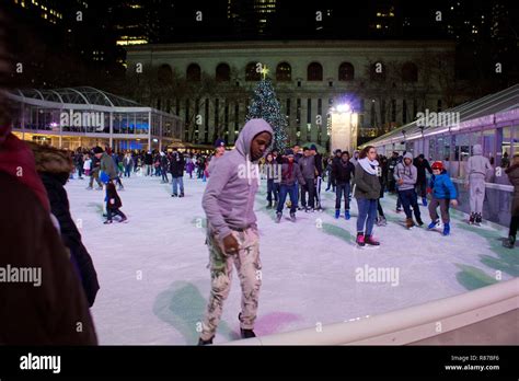 Citi Pond Ice Skating Rink At Bryant Park In Manhattan With Christmas