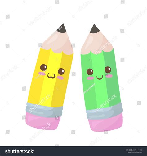 Kawaii School Pencils Cute Cartoon Style Stock Vector Royalty Free