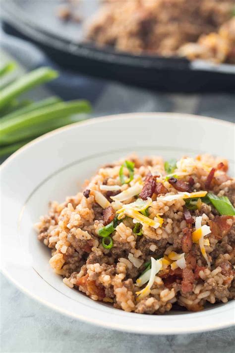 One Pot BBQ Bacon Cheeseburger Rice - 30 Minute Meal