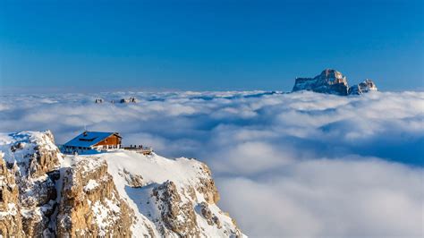 Rifugio Lagazuoi Above The Clouds With Monte Pelmo In The Background