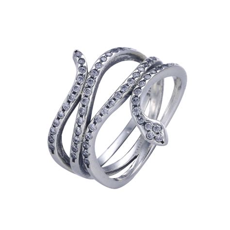 Clear Cz Pave Swirling Snake Silver Ring Wedding Rings For Women