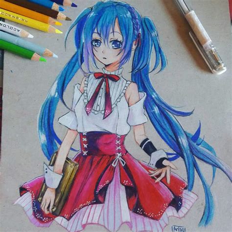 Hatsune Miku Colored Pencil Drawing Step By Step Anime Amino