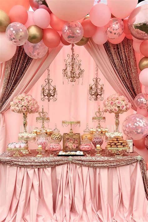 pink and gold quinceañera dessert table styled by bizziebeecreations cake stands and
