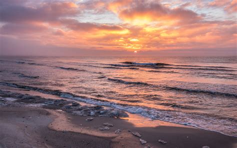 Картинки море океан рассвет прибой волны песок берег пляж